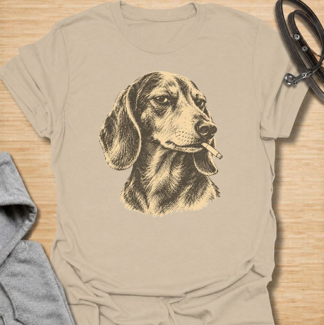 A funny dachshund T-shirt for anyone who loves the breed’s stubborn, mischievous side. Featuring a vintage-style dachshund portrait with a deadpan “bad influence” attitude, this design has a slightly rebellious feel without being overdone. Perfect for dachshund moms, dachshund dads, sausage dog owners, and anyone who knows their doxie is usually up to something. A bold everyday tee for fans of dachshund humor, vintage dog art, and breed-specific gifts.