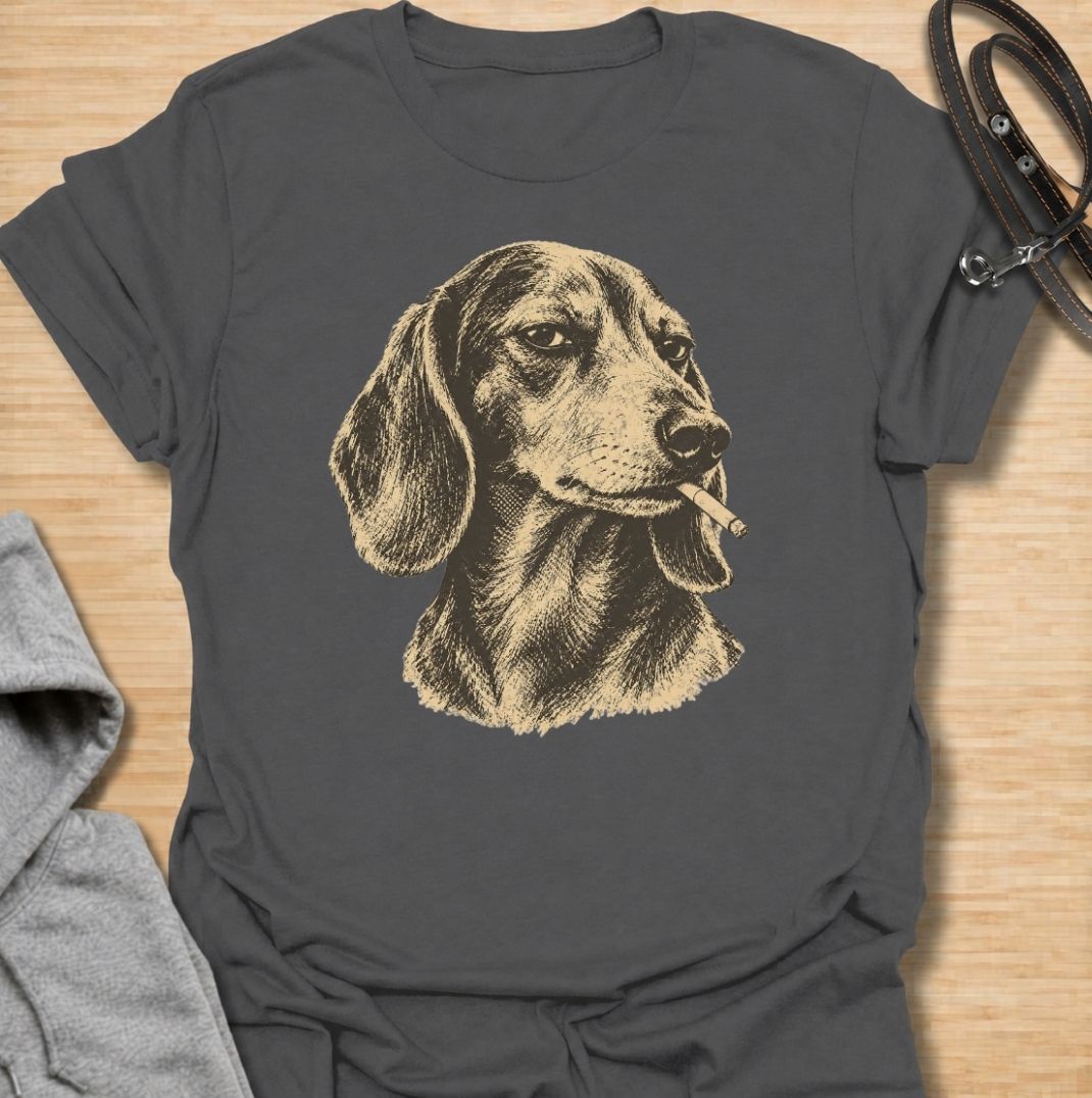 A funny dachshund T-shirt for anyone who loves the breed’s stubborn, mischievous side. Featuring a vintage-style dachshund portrait with a deadpan “bad influence” attitude, this design has a slightly rebellious feel without being overdone. Perfect for dachshund moms, dachshund dads, sausage dog owners, and anyone who knows their doxie is usually up to something. A bold everyday tee for fans of dachshund humor, vintage dog art, and breed-specific gifts.