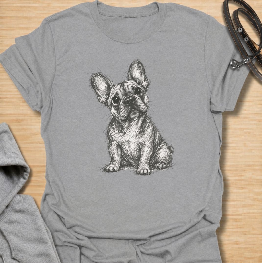 A French Bulldog T-shirt for anyone who loves the breed’s unmistakable face, oversized ears, and expressive eyes. Featuring a hand-drawn sketch-style Frenchie portrait, this design keeps things simple and lets the dog’s personality do all the work. Perfect for Frenchie moms, Frenchie dads, bulldog lovers, and anyone who prefers artwork over slogan-heavy designs. A versatile everyday tee for fans of French Bulldog art, breed-specific shirts, and thoughtful dog lover gifts.
