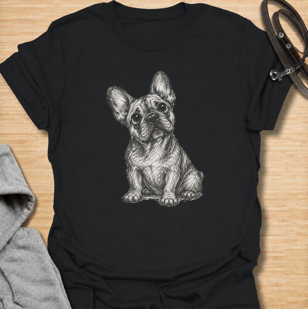 A French Bulldog T-shirt for anyone who loves the breed’s unmistakable face, oversized ears, and expressive eyes. Featuring a hand-drawn sketch-style Frenchie portrait, this design keeps things simple and lets the dog’s personality do all the work. Perfect for Frenchie moms, Frenchie dads, bulldog lovers, and anyone who prefers artwork over slogan-heavy designs. A versatile everyday tee for fans of French Bulldog art, breed-specific shirts, and thoughtful dog lover gifts.