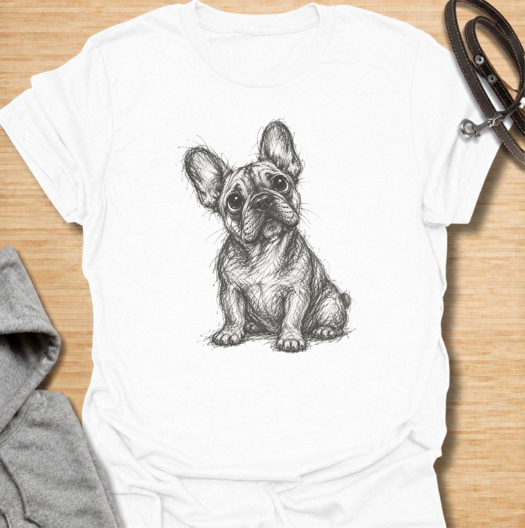A French Bulldog T-shirt for anyone who loves the breed’s unmistakable face, oversized ears, and expressive eyes. Featuring a hand-drawn sketch-style Frenchie portrait, this design keeps things simple and lets the dog’s personality do all the work. Perfect for Frenchie moms, Frenchie dads, bulldog lovers, and anyone who prefers artwork over slogan-heavy designs. A versatile everyday tee for fans of French Bulldog art, breed-specific shirts, and thoughtful dog lover gifts.