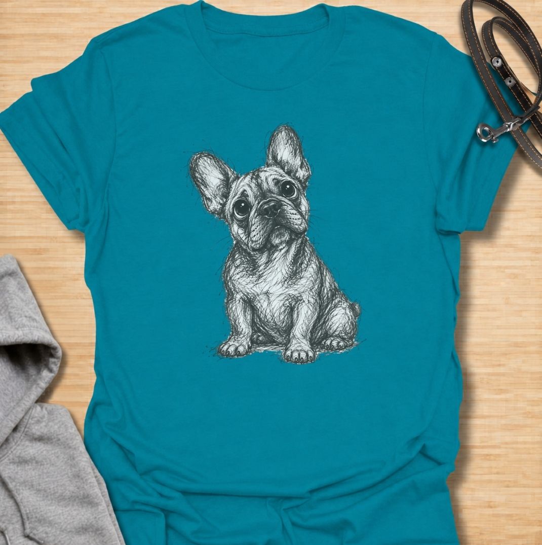 A French Bulldog T-shirt for anyone who loves the breed’s unmistakable face, oversized ears, and expressive eyes. Featuring a hand-drawn sketch-style Frenchie portrait, this design keeps things simple and lets the dog’s personality do all the work. Perfect for Frenchie moms, Frenchie dads, bulldog lovers, and anyone who prefers artwork over slogan-heavy designs. A versatile everyday tee for fans of French Bulldog art, breed-specific shirts, and thoughtful dog lover gifts.