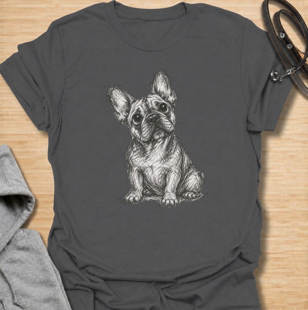 A French Bulldog T-shirt for anyone who loves the breed’s unmistakable face, oversized ears, and expressive eyes. Featuring a hand-drawn sketch-style Frenchie portrait, this design keeps things simple and lets the dog’s personality do all the work. Perfect for Frenchie moms, Frenchie dads, bulldog lovers, and anyone who prefers artwork over slogan-heavy designs. A versatile everyday tee for fans of French Bulldog art, breed-specific shirts, and thoughtful dog lover gifts.