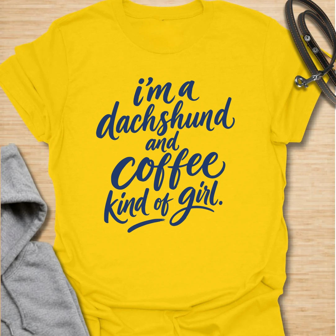 Dachshund and Coffee Girl t-shirt for dachshund people who need coffee before conversation. This bold text design is simple, readable, and made for everyday wear. It is perfect for women who love their wiener dog as much as their morning caffeine. A cute gift for doxie moms, sausage dog lovers, and coffee-obsessed dog people.