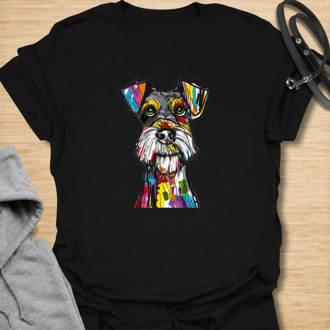 This abstract schnauzer t-shirt brings bold color and expressive dog art together in one eye-catching design. The sketchy black linework and vibrant paint-style details give the schnauzer a fun, modern, artistic feel. It is a great choice for schnauzer moms, schnauzer dads, and dog lovers who enjoy unique breed-specific shirts. Perfect for casual outfits, coffee days, dog walks, or gifting to someone obsessed with their schnauzer.