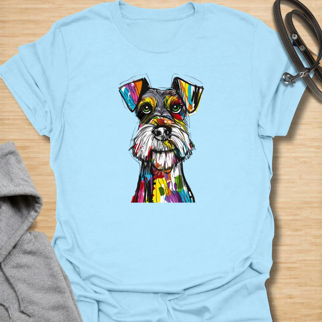 This abstract schnauzer t-shirt brings bold color and expressive dog art together in one eye-catching design. The sketchy black linework and vibrant paint-style details give the schnauzer a fun, modern, artistic feel. It is a great choice for schnauzer moms, schnauzer dads, and dog lovers who enjoy unique breed-specific shirts. Perfect for casual outfits, coffee days, dog walks, or gifting to someone obsessed with their schnauzer.