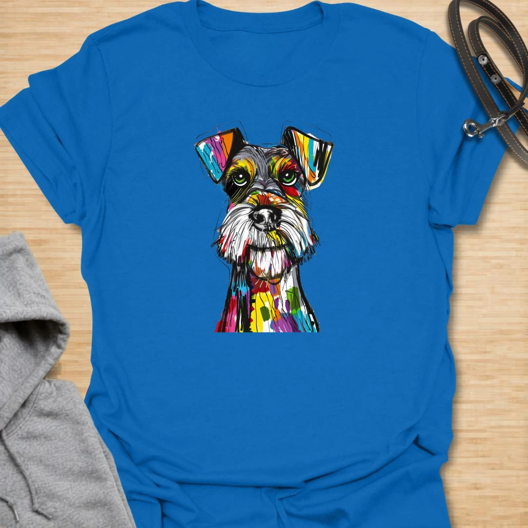 This abstract schnauzer t-shirt brings bold color and expressive dog art together in one eye-catching design. The sketchy black linework and vibrant paint-style details give the schnauzer a fun, modern, artistic feel. It is a great choice for schnauzer moms, schnauzer dads, and dog lovers who enjoy unique breed-specific shirts. Perfect for casual outfits, coffee days, dog walks, or gifting to someone obsessed with their schnauzer.