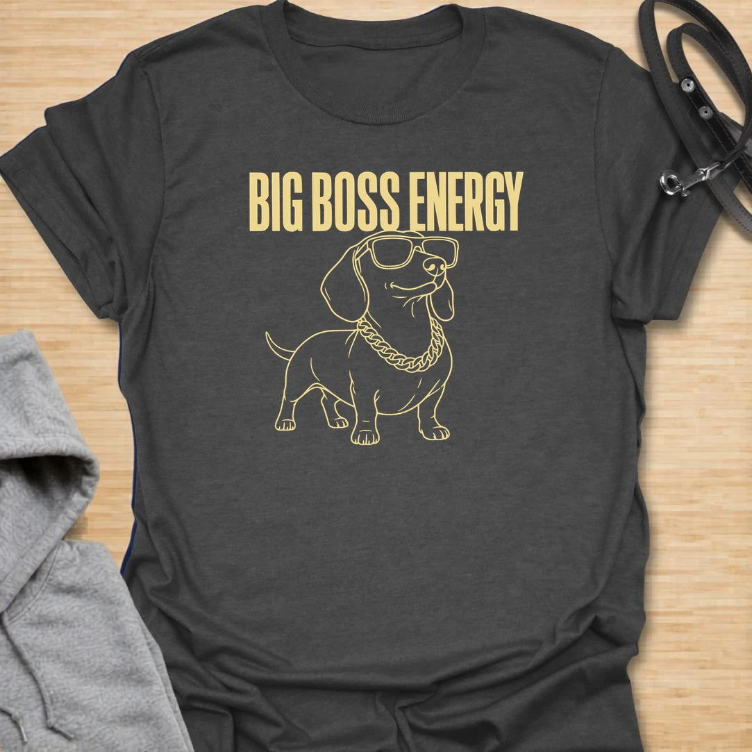 This Big Boss Energy t-shirt is made for dachshund lovers who know their little long dog may be small, but definitely runs the house. Featuring a cool dachshund line-art design with sunglasses, chain detail, and bold simple text, this funny dog tee is great for dachshund moms, dachshund dads, wiener dog fans, rescue dog lovers, and anyone whose doxie has serious boss-level confidence.