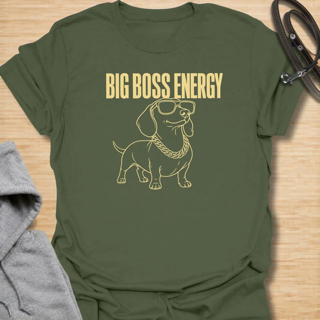 This Big Boss Energy t-shirt is made for dachshund lovers who know their little long dog may be small, but definitely runs the house. Featuring a cool dachshund line-art design with sunglasses, chain detail, and bold simple text, this funny dog tee is great for dachshund moms, dachshund dads, wiener dog fans, rescue dog lovers, and anyone whose doxie has serious boss-level confidence.