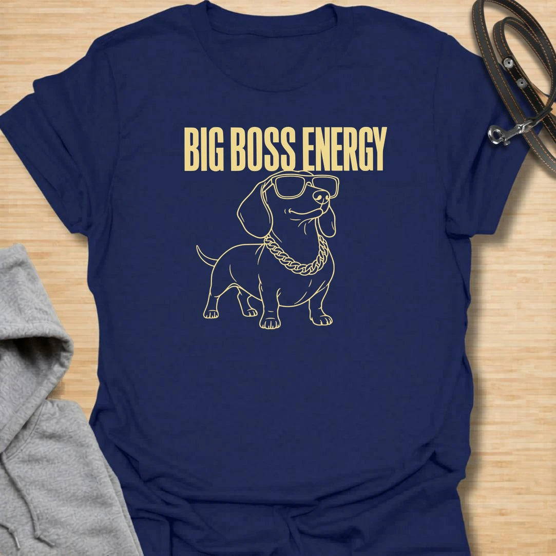 This Big Boss Energy t-shirt is made for dachshund lovers who know their little long dog may be small, but definitely runs the house. Featuring a cool dachshund line-art design with sunglasses, chain detail, and bold simple text, this funny dog tee is great for dachshund moms, dachshund dads, wiener dog fans, rescue dog lovers, and anyone whose doxie has serious boss-level confidence.