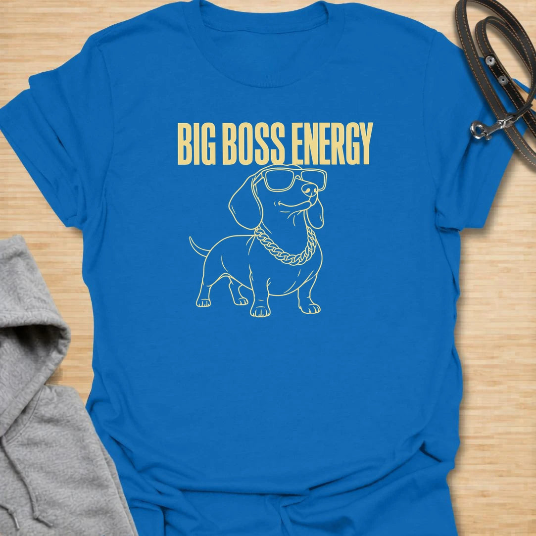 This Big Boss Energy t-shirt is made for dachshund lovers who know their little long dog may be small, but definitely runs the house. Featuring a cool dachshund line-art design with sunglasses, chain detail, and bold simple text, this funny dog tee is great for dachshund moms, dachshund dads, wiener dog fans, rescue dog lovers, and anyone whose doxie has serious boss-level confidence.
