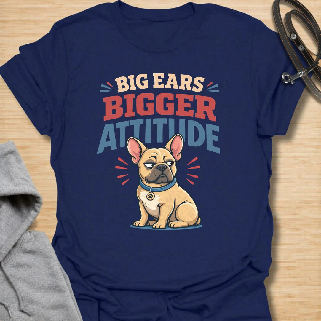 This Big Ears Bigger Attitude t-shirt is made for French Bulldog lovers who know those famous bat ears come with plenty of sass. Featuring bold retro lettering, a grumpy cartoon Frenchie, and a funny breed-specific message, this design has a playful dog-parent feel that Frenchie owners will instantly understand. Perfect for Frenchie moms, Frenchie dads, French Bulldog owners, rescue dog lovers, and anyone whose small dog has a seriously big personality.