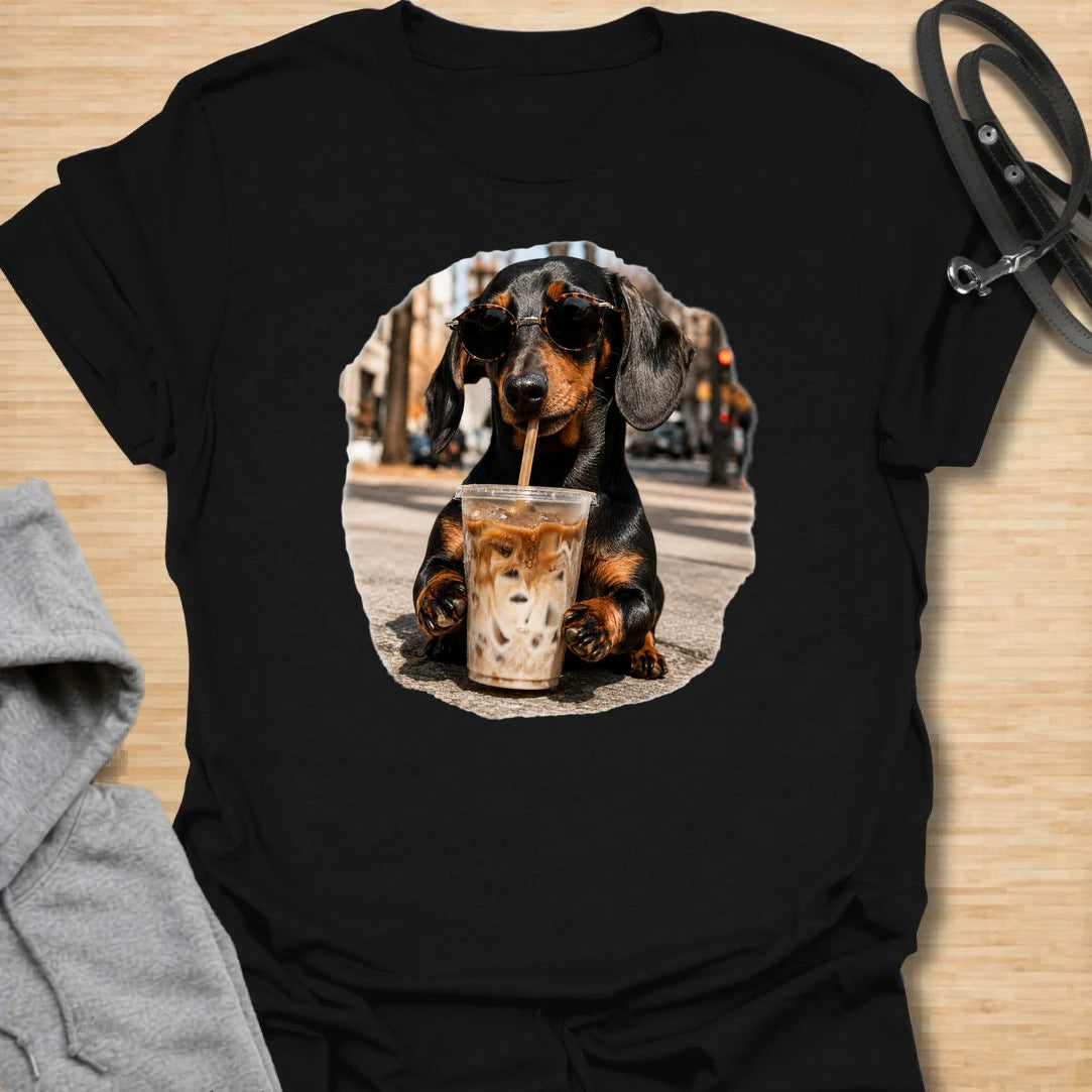 This dachshund iced coffee t-shirt is made for dog lovers who run on caffeine and doxie attitude. The cool dachshund in round sunglasses with an iced coffee gives the design a trendy, coffee-shop feel. It is perfect for dachshund moms, coffee lovers, and anyone who thinks their dog has main-character energy. A fun everyday shirt for iced coffee runs, casual weekends, dog walks, or gifting to a dachshund-obsessed friend.