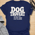 This Dogtrovert t-shirt is made for dog lovers who are not shy, they are simply more interested in the dog. Featuring bold retro typography and the phrase I’m not shy, I’m just here for the dog, this design has a funny, relatable feel for introverted dog people. Perfect for dog moms, dog dads, rescue dog owners, pet parents, introverts, and anyone who would rather make friends with the dog first. Navy