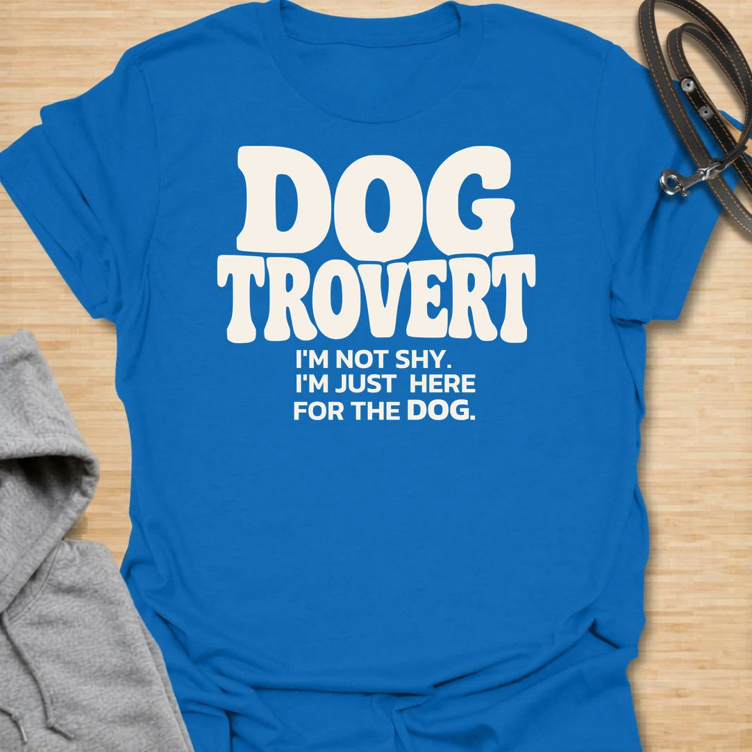 This Dogtrovert t-shirt is made for dog lovers who are not shy, they are simply more interested in the dog. Featuring bold retro typography and the phrase I’m not shy, I’m just here for the dog, this design has a funny, relatable feel for introverted dog people. Perfect for dog moms, dog dads, rescue dog owners, pet parents, introverts, and anyone who would rather make friends with the dog first. Royal