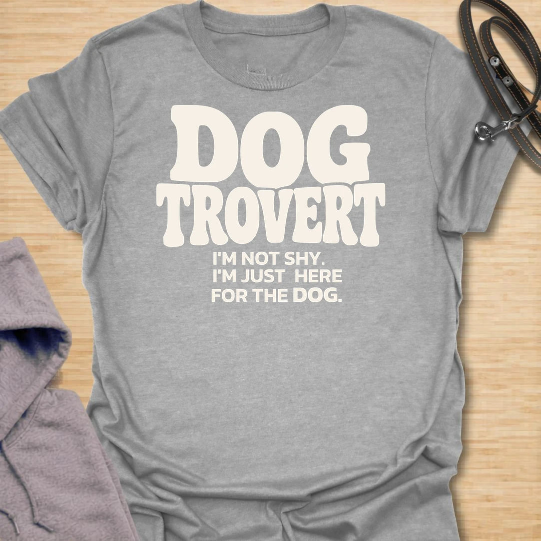 This Dogtrovert t-shirt is made for dog lovers who are not shy, they are simply more interested in the dog. Featuring bold retro typography and the phrase I’m not shy, I’m just here for the dog, this design has a funny, relatable feel for introverted dog people. Perfect for dog moms, dog dads, rescue dog owners, pet parents, introverts, and anyone who would rather make friends with the dog first. Sport Grey