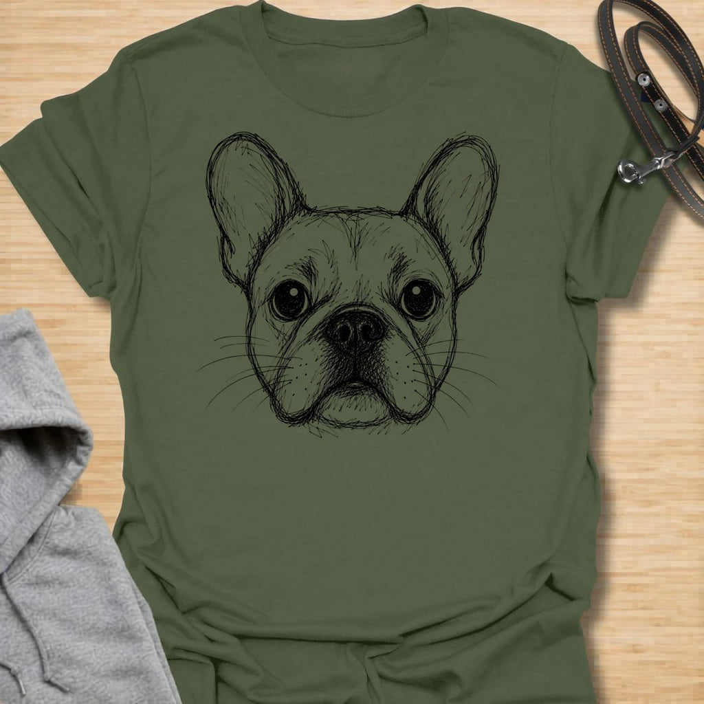 This French Bulldog Sketch t-shirt is made for Frenchie lovers who want a simple, artistic design focused on those unmistakable bat ears and expressive little face. Featuring a hand-drawn style French Bulldog portrait with fine sketch linework, this design has a clean, minimal dog-lover look that works for everyday wear. Perfect for Frenchie moms, Frenchie dads, French Bulldog owners, rescue dog lovers, and anyone who loves a classic breed-specific Frenchie graphic.