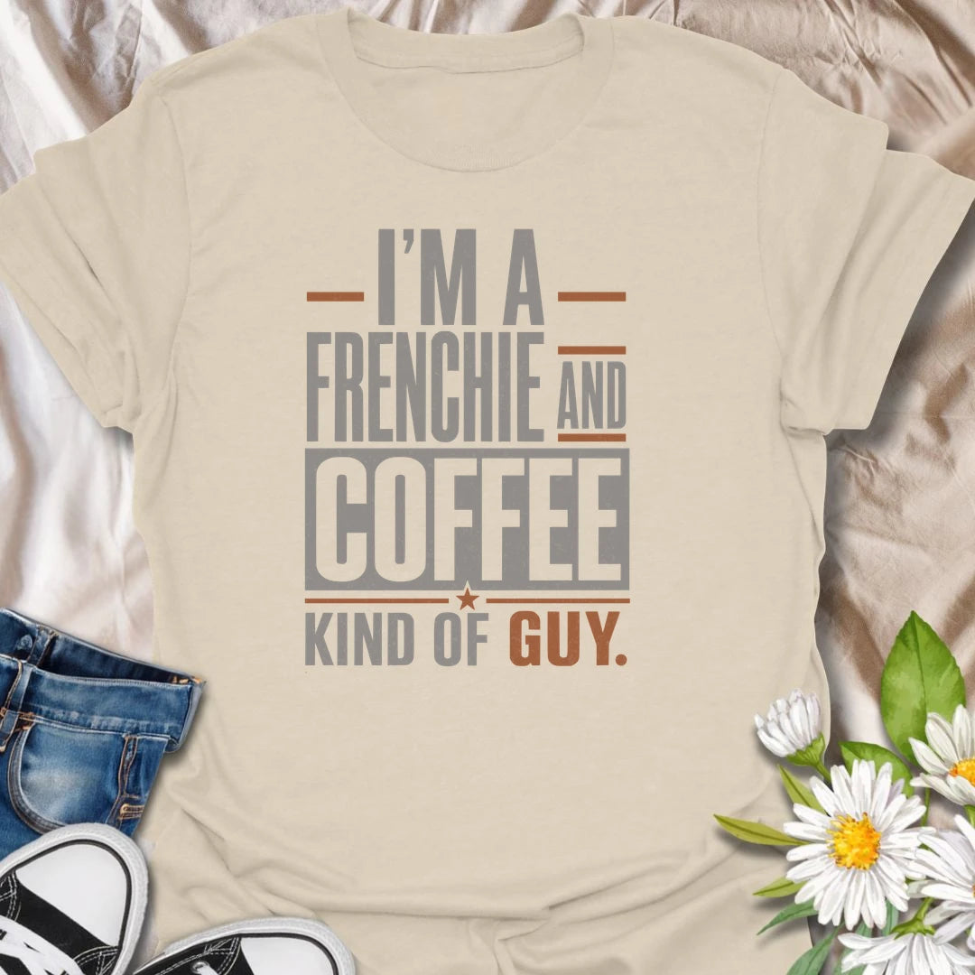 This Frenchie and coffee T-shirt is made for guys who start the day with caffeine and bulldog companionship. The strong typographic design offers an easy way to show two favorite things in one shirt. A fun gift for French Bulldog dads, coffee drinkers, and devoted Frenchie owners.