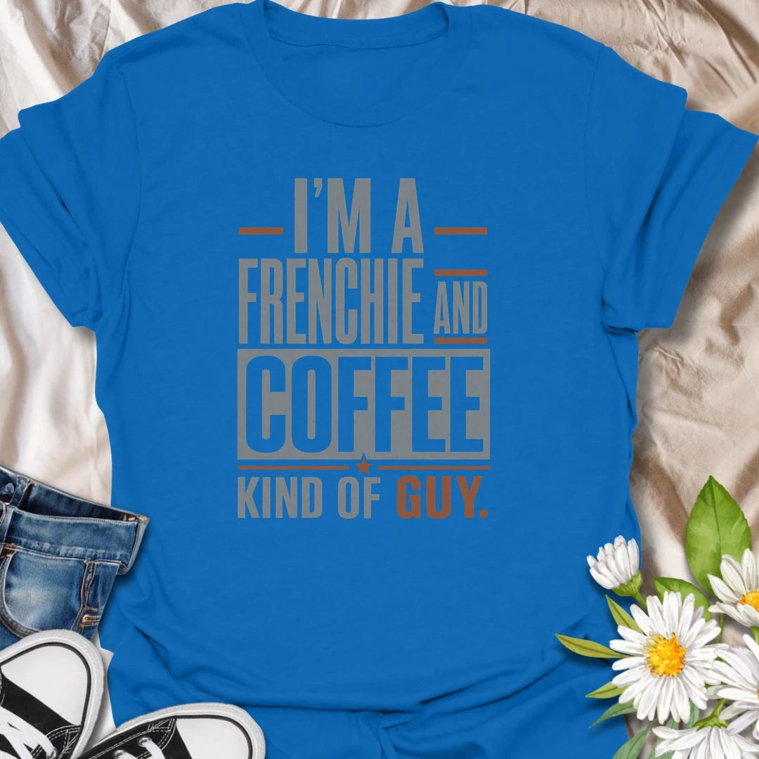 This Frenchie and coffee T-shirt is made for guys who start the day with caffeine and bulldog companionship. The strong typographic design offers an easy way to show two favorite things in one shirt. A fun gift for French Bulldog dads, coffee drinkers, and devoted Frenchie owners.