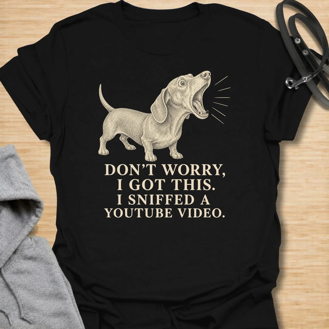 This funny dachshund t-shirt is perfect for anyone whose dog acts like a tiny expert after absolutely no training. The vintage etching-style dachshund and bold text make the joke feel clever, readable, and full of doxie confidence. It is ideal for dachshund moms, dog dads, and pet owners who know their dog always believes they have the solution. A great shirt for fans of sarcastic dog humor, stubborn dachshunds, and dogs who think sniffing counts as research.