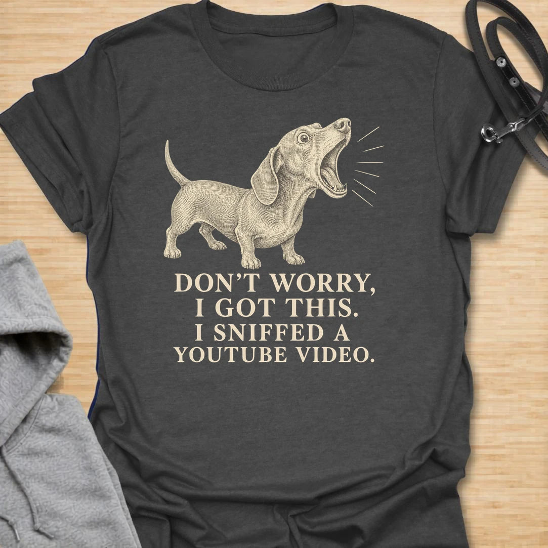 This funny dachshund t-shirt is perfect for anyone whose dog acts like a tiny expert after absolutely no training. The vintage etching-style dachshund and bold text make the joke feel clever, readable, and full of doxie confidence. It is ideal for dachshund moms, dog dads, and pet owners who know their dog always believes they have the solution. A great shirt for fans of sarcastic dog humor, stubborn dachshunds, and dogs who think sniffing counts as research.