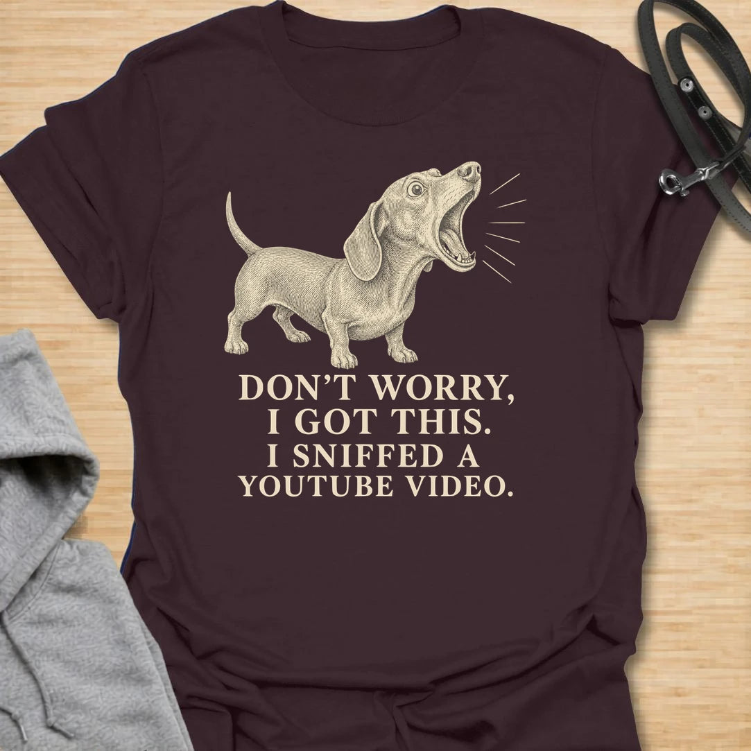 This funny dachshund t-shirt is perfect for anyone whose dog acts like a tiny expert after absolutely no training. The vintage etching-style dachshund and bold text make the joke feel clever, readable, and full of doxie confidence. It is ideal for dachshund moms, dog dads, and pet owners who know their dog always believes they have the solution. A great shirt for fans of sarcastic dog humor, stubborn dachshunds, and dogs who think sniffing counts as research.