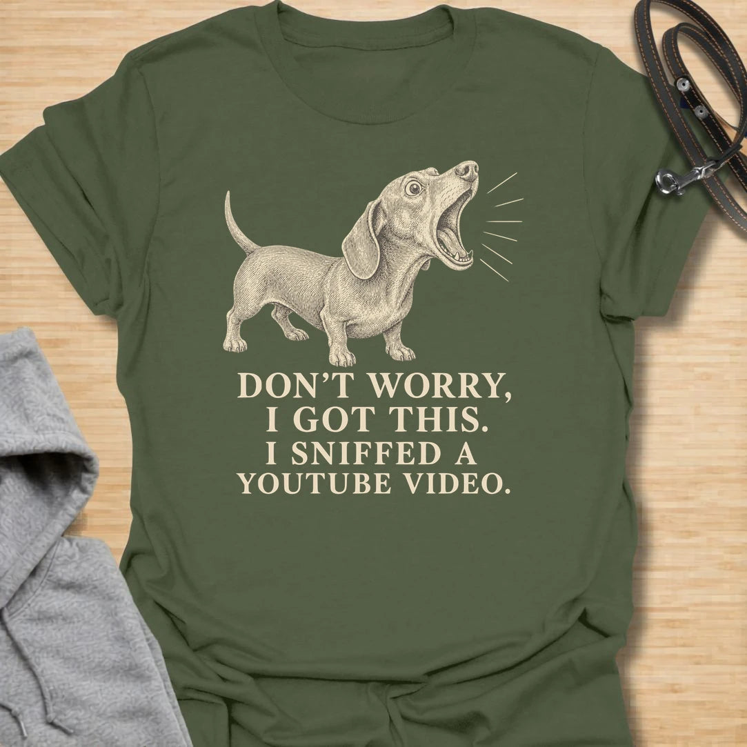 This funny dachshund t-shirt is perfect for anyone whose dog acts like a tiny expert after absolutely no training. The vintage etching-style dachshund and bold text make the joke feel clever, readable, and full of doxie confidence. It is ideal for dachshund moms, dog dads, and pet owners who know their dog always believes they have the solution. A great shirt for fans of sarcastic dog humor, stubborn dachshunds, and dogs who think sniffing counts as research.