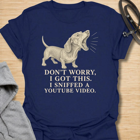 This funny dachshund t-shirt is perfect for anyone whose dog acts like a tiny expert after absolutely no training. The vintage etching-style dachshund and bold text make the joke feel clever, readable, and full of doxie confidence. It is ideal for dachshund moms, dog dads, and pet owners who know their dog always believes they have the solution. A great shirt for fans of sarcastic dog humor, stubborn dachshunds, and dogs who think sniffing counts as research.