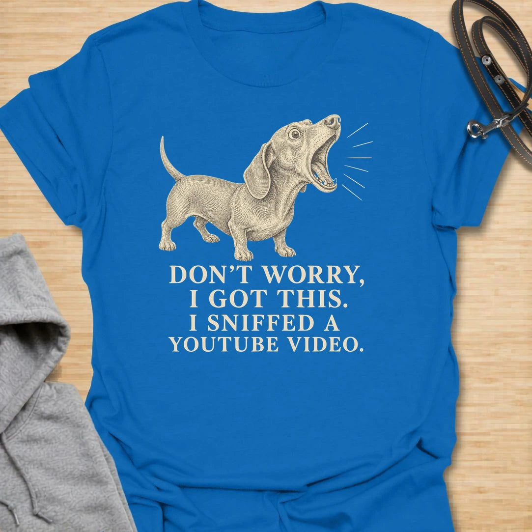 This funny dachshund t-shirt is perfect for anyone whose dog acts like a tiny expert after absolutely no training. The vintage etching-style dachshund and bold text make the joke feel clever, readable, and full of doxie confidence. It is ideal for dachshund moms, dog dads, and pet owners who know their dog always believes they have the solution. A great shirt for fans of sarcastic dog humor, stubborn dachshunds, and dogs who think sniffing counts as research.