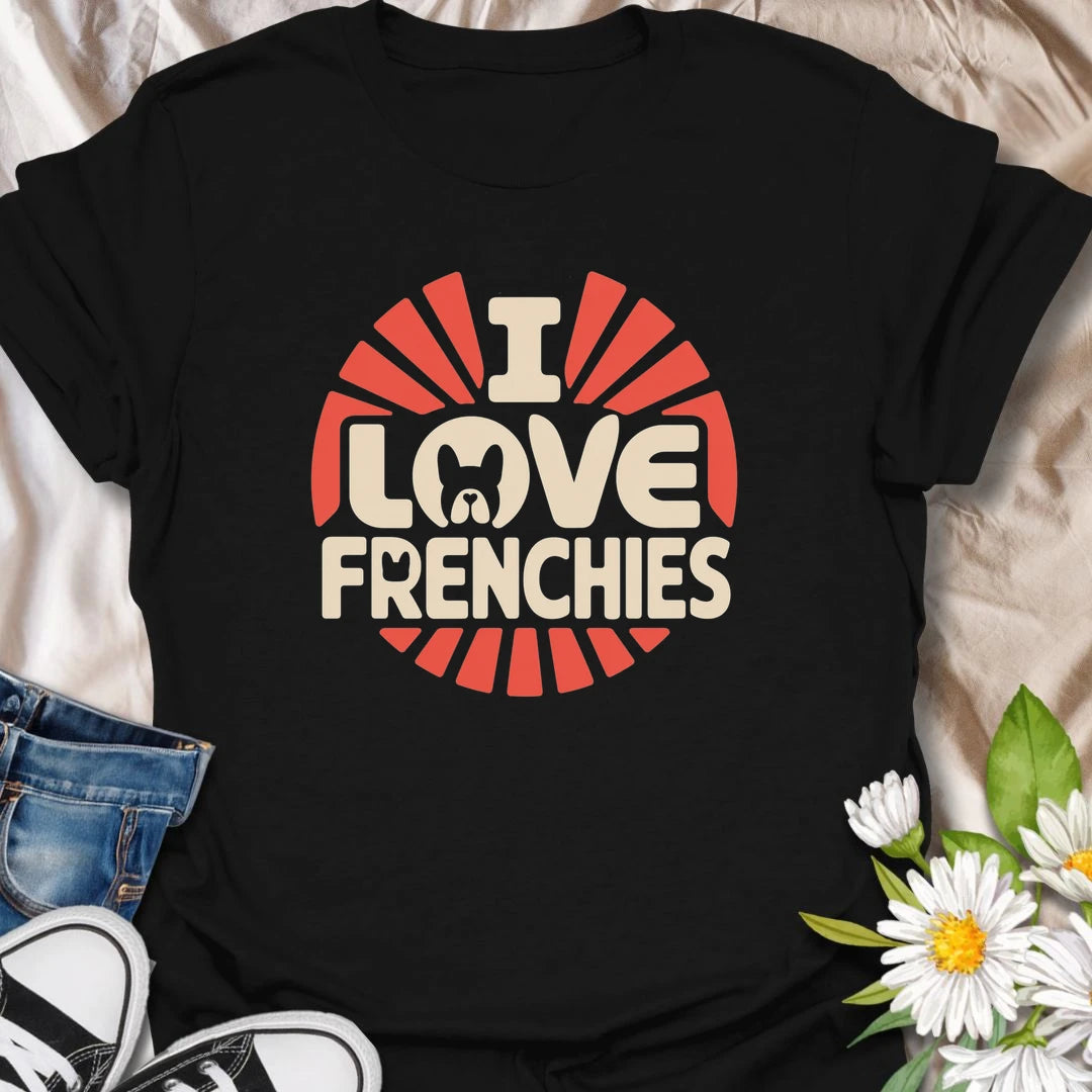 Show your love for French Bulldogs with this bright retro-inspired Frenchie T-shirt. The bold design celebrates the unforgettable ears, expressive faces, and lovable personalities of this popular breed. A fun gift for Frenchie moms, dads, and anyone who can never have enough bulldog affection.