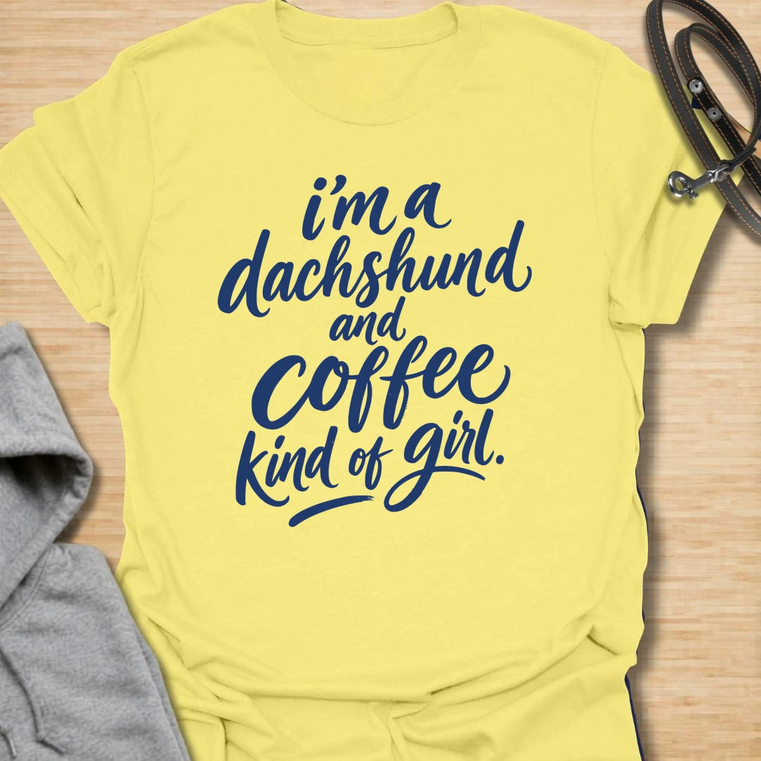 Dachshund and Coffee Girl t-shirt for dachshund people who need coffee before conversation. This bold text design is simple, readable, and made for everyday wear. It is perfect for women who love their wiener dog as much as their morning caffeine. A cute gift for doxie moms, sausage dog lovers, and coffee-obsessed dog people.