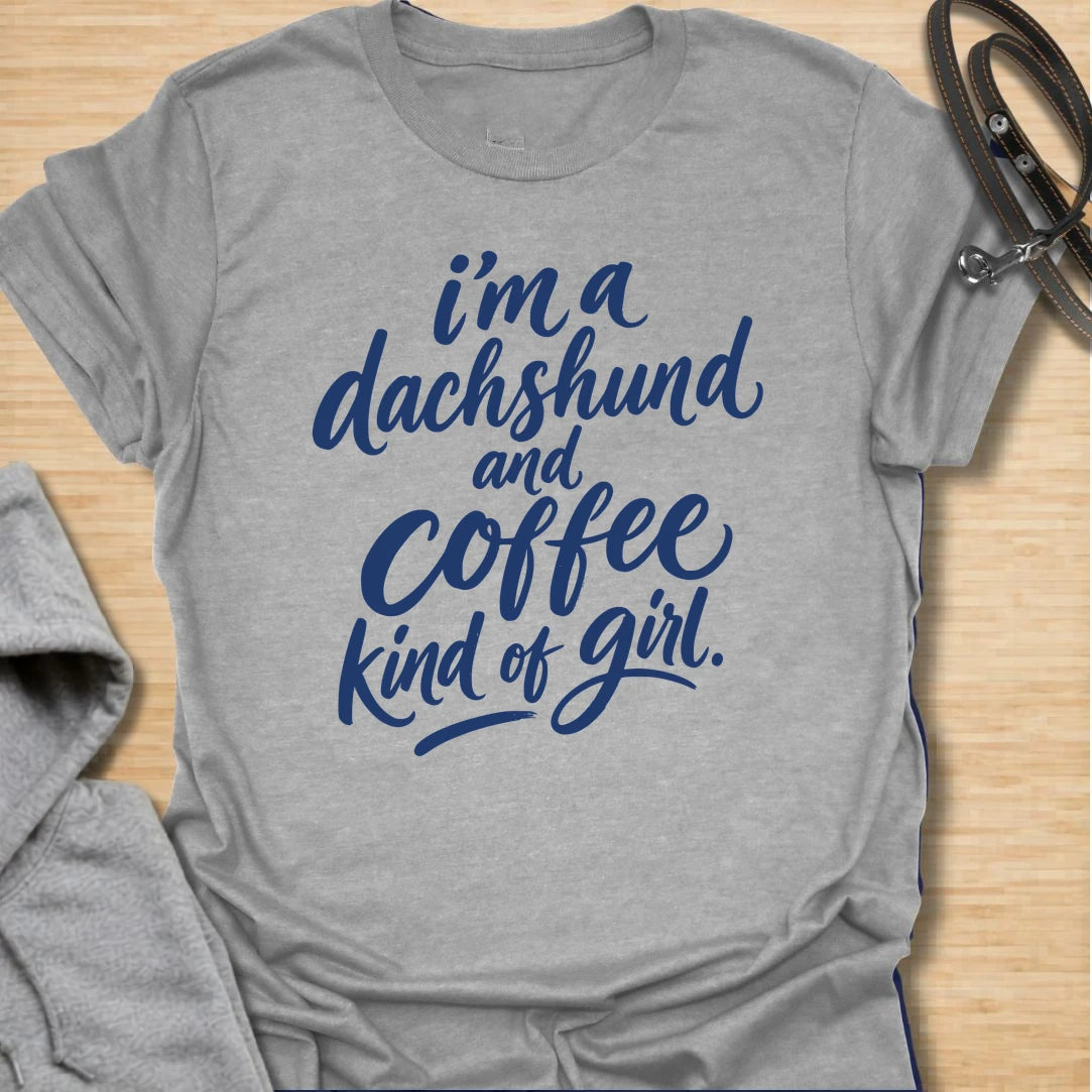 Dachshund and Coffee Girl t-shirt for dachshund people who need coffee before conversation. This bold text design is simple, readable, and made for everyday wear. It is perfect for women who love their wiener dog as much as their morning caffeine. A cute gift for doxie moms, sausage dog lovers, and coffee-obsessed dog people.