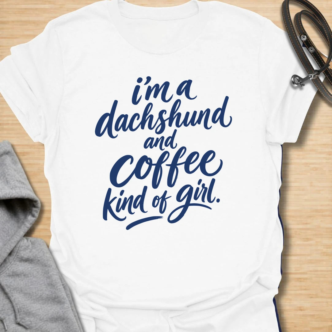 Dachshund and Coffee Girl t-shirt for dachshund people who need coffee before conversation. This bold text design is simple, readable, and made for everyday wear. It is perfect for women who love their wiener dog as much as their morning caffeine. A cute gift for doxie moms, sausage dog lovers, and coffee-obsessed dog people.