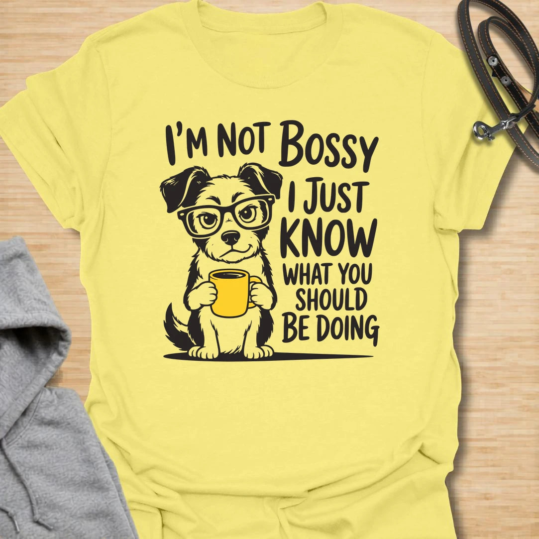 This not bossy dog t-shirt is perfect for anyone with a dog who clearly knows how life should be handled. The cute dog with glasses and coffee gives the design a fun, clever, slightly judgmental feel. It works well for dog moms, dog dads, and pet lovers who relate to being supervised by a tiny expert. A funny everyday shirt for coffee lovers, dog people, and anyone who knows their dog is not bossy — just correct.