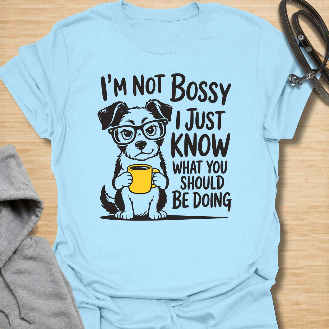 This not bossy dog t-shirt is perfect for anyone with a dog who clearly knows how life should be handled. The cute dog with glasses and coffee gives the design a fun, clever, slightly judgmental feel. It works well for dog moms, dog dads, and pet lovers who relate to being supervised by a tiny expert. A funny everyday shirt for coffee lovers, dog people, and anyone who knows their dog is not bossy — just correct.