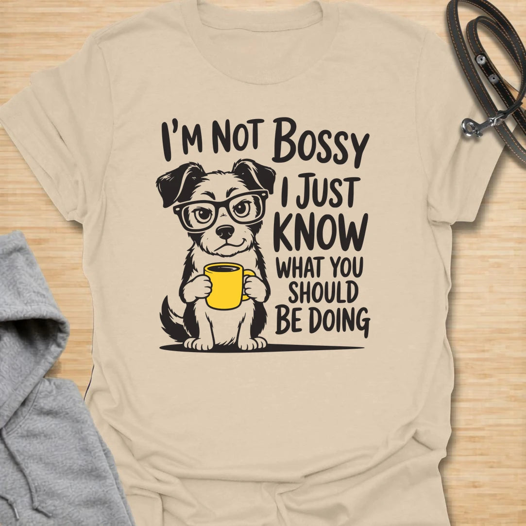 This not bossy dog t-shirt is perfect for anyone with a dog who clearly knows how life should be handled. The cute dog with glasses and coffee gives the design a fun, clever, slightly judgmental feel. It works well for dog moms, dog dads, and pet lovers who relate to being supervised by a tiny expert. A funny everyday shirt for coffee lovers, dog people, and anyone who knows their dog is not bossy — just correct.