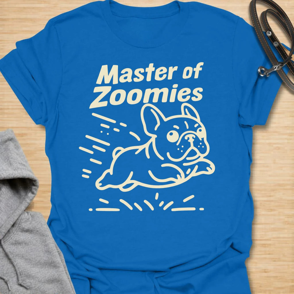 This Master Of Zoomies t-shirt is made for French Bulldog lovers who know their little dog can go from sleepy potato to full-speed chaos in seconds. Featuring a simple line-art Frenchie racing across the design with playful motion marks and bold text, this tee has a funny, energetic breed-specific feel. Perfect for Frenchie moms, Frenchie dads, French Bulldog owners, rescue dog lovers, and anyone whose small dog has sudden bursts of unstoppable zoomie energy.