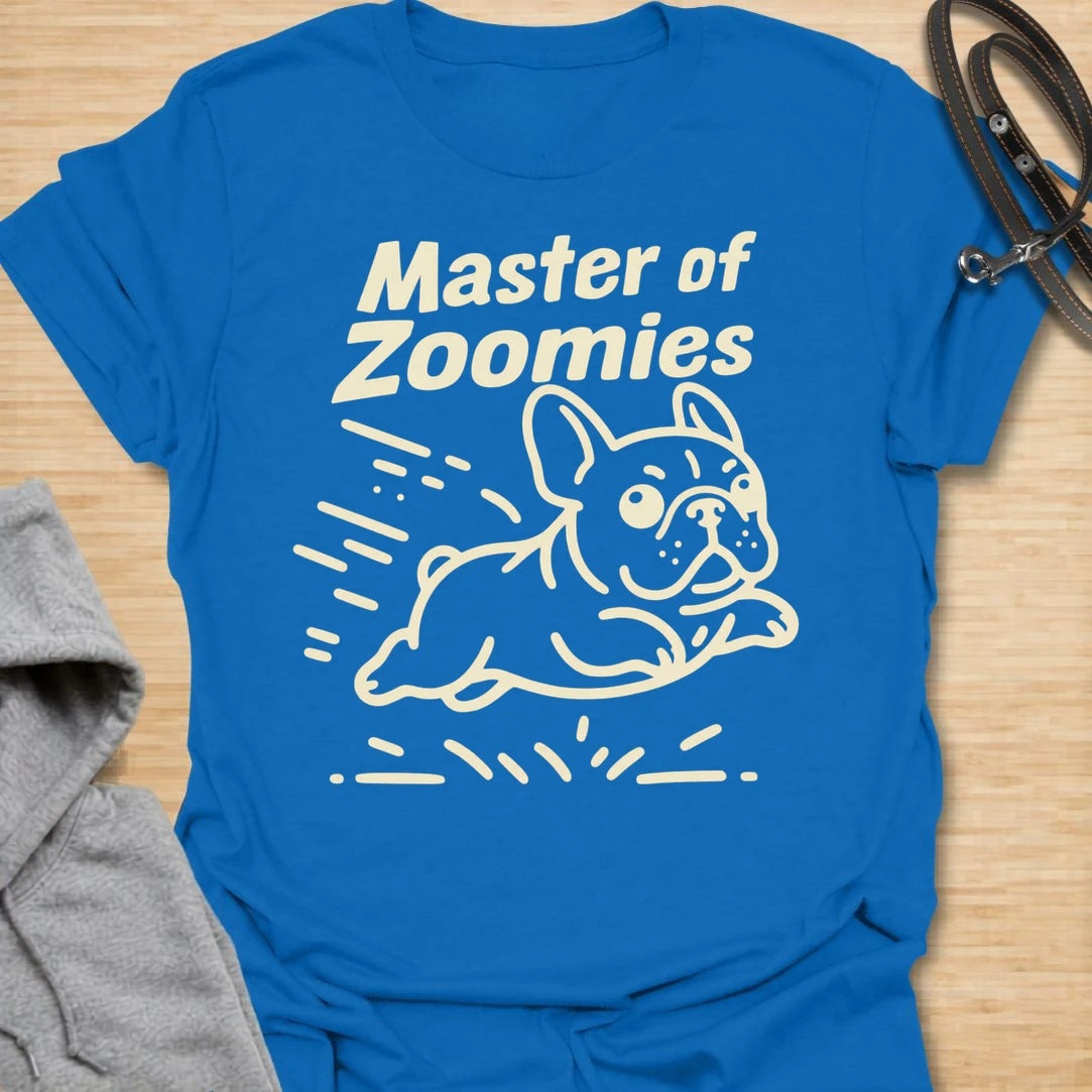 This Master Of Zoomies t-shirt is made for French Bulldog lovers who know their little dog can go from sleepy potato to full-speed chaos in seconds. Featuring a simple line-art Frenchie racing across the design with playful motion marks and bold text, this tee has a funny, energetic breed-specific feel. Perfect for Frenchie moms, Frenchie dads, French Bulldog owners, rescue dog lovers, and anyone whose small dog has sudden bursts of unstoppable zoomie energy.