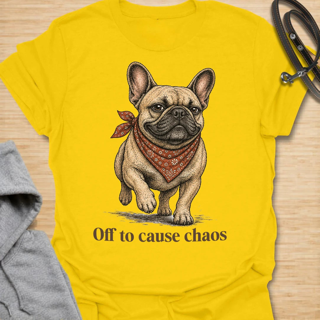 This Off to Cause Chaos French Bulldog t-shirt is perfect for dog lovers who know Frenchies are small, stubborn, adorable, and always up to something. Featuring a confident vintage-style French Bulldog illustration with a red bandana and the playful phrase “Off to cause chaos,” this design captures the mischievous, funny personality the breed is known for. A great gift for French Bulldog moms, Frenchie dads, dog owners, pet lovers, and anyone obsessed with their little chaos gremlin. Daisy