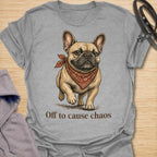This Off to Cause Chaos French Bulldog t-shirt is perfect for dog lovers who know Frenchies are small, stubborn, adorable, and always up to something. Featuring a confident vintage-style French Bulldog illustration with a red bandana and the playful phrase “Off to cause chaos,” this design captures the mischievous, funny personality the breed is known for. A great gift for French Bulldog moms, Frenchie dads, dog owners, pet lovers, and anyone obsessed with their little chaos gremlin. Sport Grey