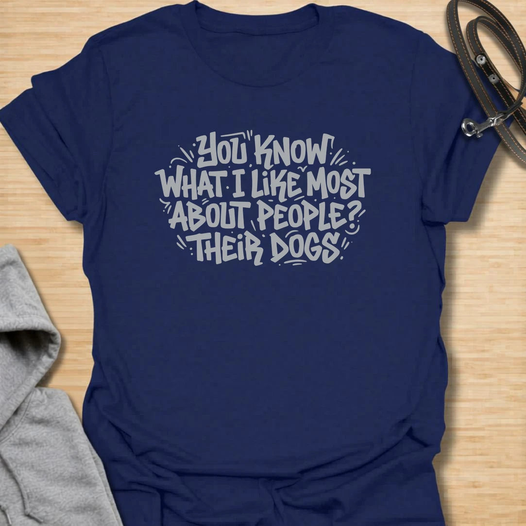 A funny dog lover T-shirt for anyone who prefers meeting the dog before getting to know the person. The bold hand-lettered design makes an easy everyday choice for dog moms, dog dads, and devoted pet owners. A playful gift for birthdays, holidays, or anyone whose social life revolves around dogs.
