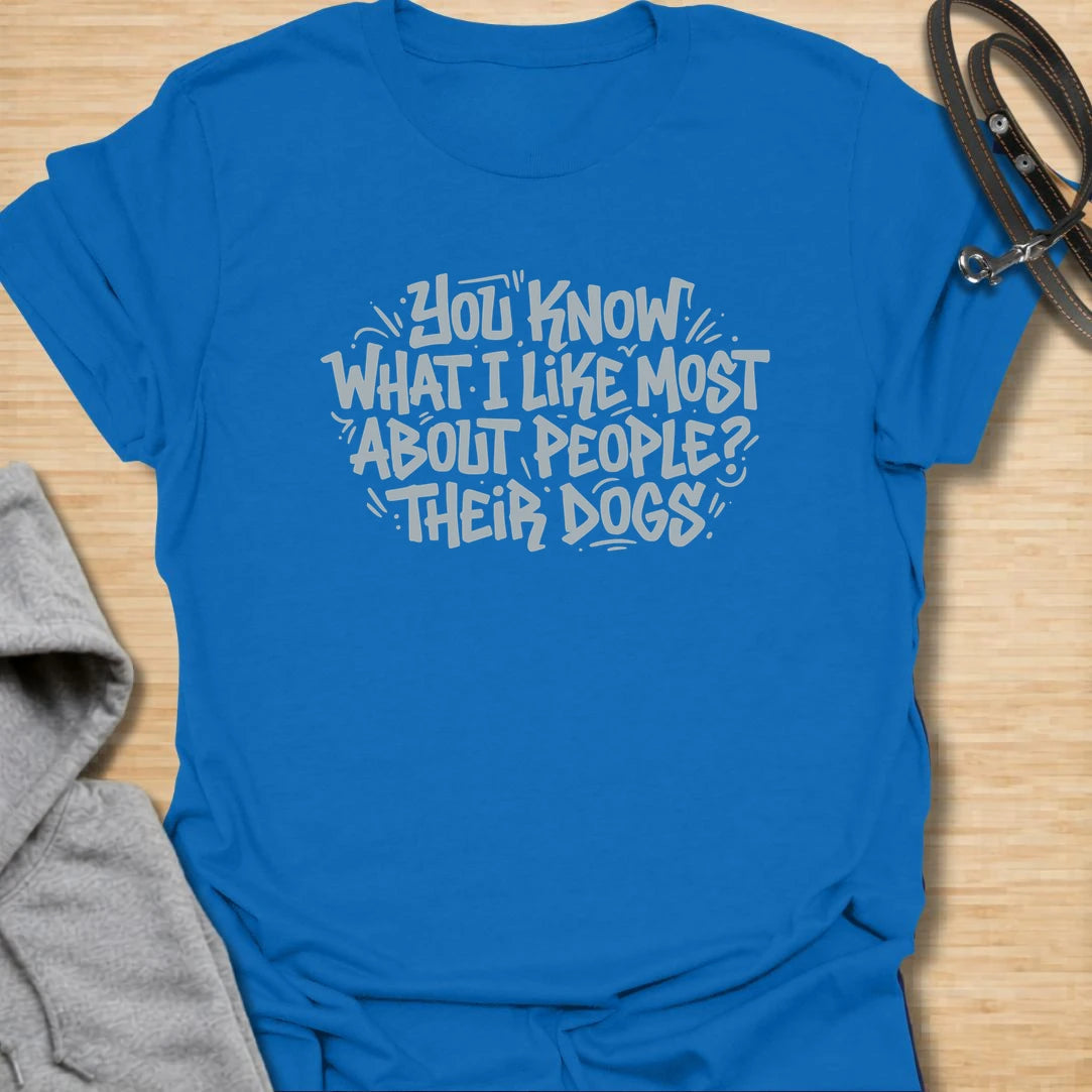 A funny dog lover T-shirt for anyone who prefers meeting the dog before getting to know the person. The bold hand-lettered design makes an easy everyday choice for dog moms, dog dads, and devoted pet owners. A playful gift for birthdays, holidays, or anyone whose social life revolves around dogs.